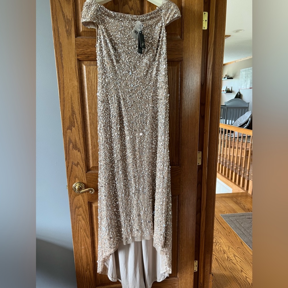 Long sequence off the shoulder dress